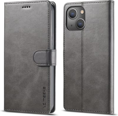 LC.IMEEKE Hoesje - Geschikt voor iPhone 15 Hoesje - LC.IMEEKE Luxe Book Case - Grijs