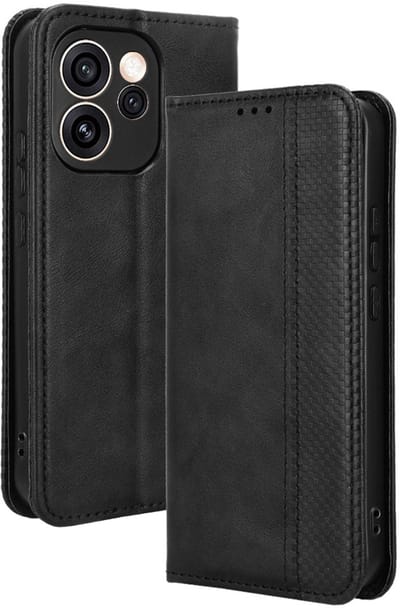 Coverup Hoesje - Geschikt voor OPPO Reno15 Pro Hoesje - Coverup Vintage Style Book Case - Zwart