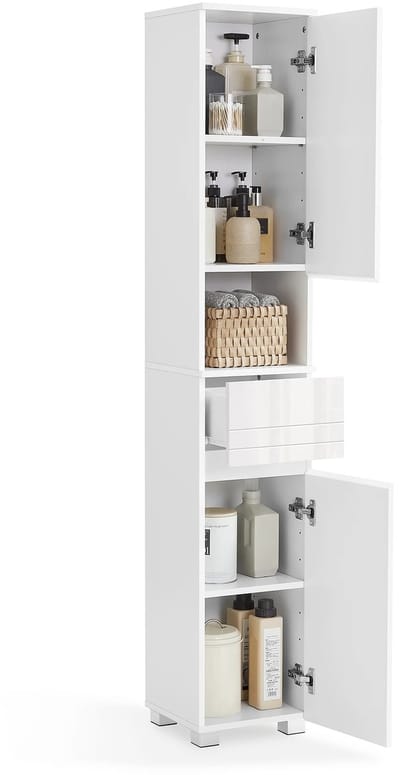 Golaro Badkamerkast - Badkamer Meubel hoog - Badkamerkastje - Badkamer Kastje - Staande Badkamerkast - 30 x 30 x 170 CM - Wit