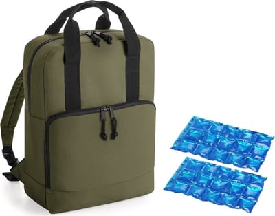 Koeltas rugtas/rugzak groen met 2 stuks flexibele koelelementen 16 liter