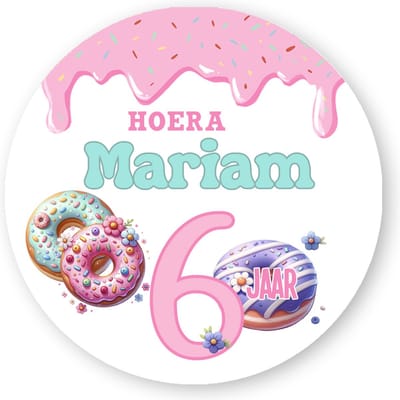 Traktatie Stickers Met Naam en Leeftijd - Donuts - Gepersonaliseerd - Sluitstickers - Kinderfeest Traktatie - Uitdelen - Uitdeeltraktatie - Traktatiestickers Pimp Studio