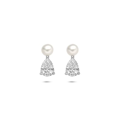 Zilveren gerhodineerde oorknoppen parel zirkonia 12 mm - 1341349