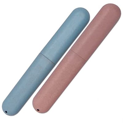 Tandenborstel Hoesjes - Reis Etui - Hygiënisch Opbergen - Duurzaam Tarwestro - Set van 2 - Blauw Roze
