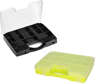 Forte Plastics - 4x opberg vakjesdoos/Sorteerboxen - 13-vaks kunststof - 27 x 20 x 3 cm - zwart en groen
