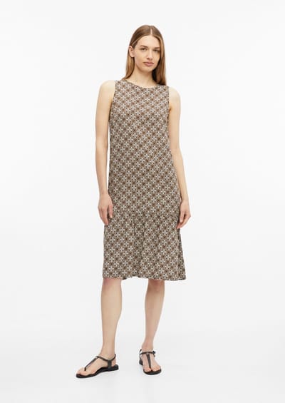 Mouwloze jurk van all-over bedrukte viscose met ronde hals en rechte snit teck dames s.Oliver