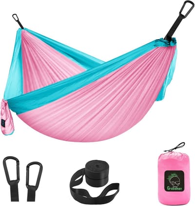 Kleine Draagbare Hangmat voor Kinderen - Ultralight Mini Hangmat met Riemen in Roze en Blauw