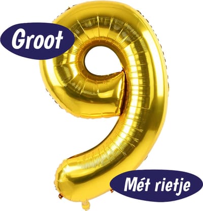 Cijfer Ballonnen - Ballon Cijfer 9 - 70cm Goud - Folie - Opblaas Cijfers - Verjaardag - 9 jaar, 90 jaar - Versiering