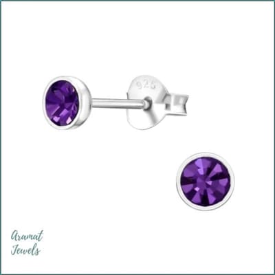 Aramat Jewels | Oorbellen | Zilveren Oorbellen met Kristal 4mm | Paars | |4mm | Zilver | Kinderen, Volwassenen | Verkleurd niet