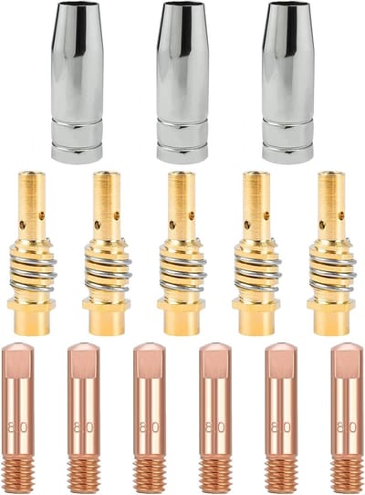 Complete Set van Lasbranders Onderdelen voor MIG MAG Lassen - 14 Stuks met Gasdoppen, Nozzle Sticks en Contactbuizen voor Efficiënt Lassen
