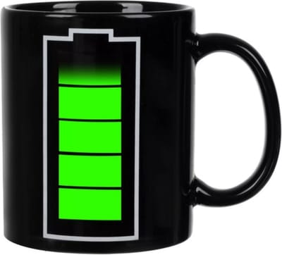 Ruhhy Magic mok - batterij design - 330 ml - zwart - thermokleur mok - koffiemok