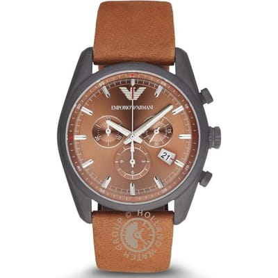 Emporio Armani Tazio Grote Bruine Leren Heren Quartz Chronograaf Horloge AR6077 bruin