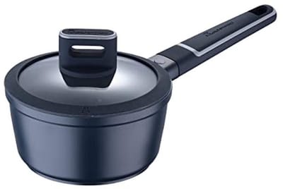Antiaanbak Steelpan Ø 16 cm met Deksel en Soft Touch Grip - Gegoten Aluminium, Geschikt voor Alle Warmtebronnen