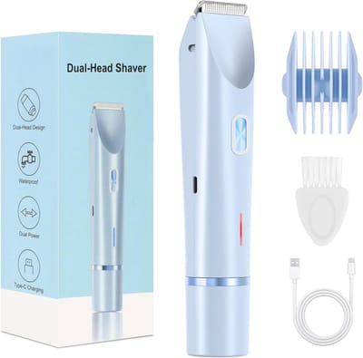 Dubbelkoppig ontharingsapparaat - trimmer - Geschikt voor vrouwen - elektrisch scheer- en ontharingsapparaat - Hair Clipper - Ontharingsapparaat - 2-in-1 elektrisch scheerapparaat - 1 stuk(hemelsblauw)