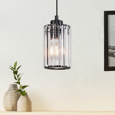 NETTLIFE Hanglamp Kristal - E27 Fitting - Zwart - Metaal Keukenlamp - Modern Eettafellamp Max. 40W - voor Eetkamer | Eettafel | Slaapkamer | Woonkamer - zonder lamp