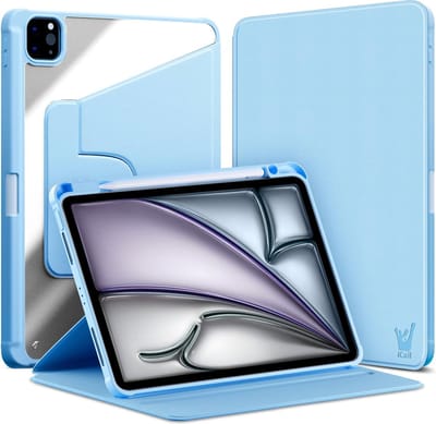 Hoes geschikt voor iPad Air 11 2024 / iPad Air 10.9 2022-2020 / iPad Pro 11 2022-2018 - Book Case Premium Sleep Cover Kunstleer 360 Graden Draaibaar met Auto/Wake Functie en Pencilhouder - Blauw