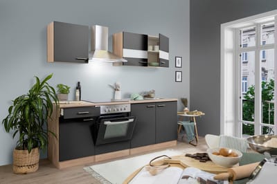 Goedkope keuken 210  cm - complete keuken met apparatuur Merle  - Eiken/Grijs - soft close - keramische kookplaat    - afzuigkap - oven    - spoelbak
