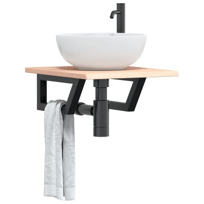 vidaXL - Badkamer - wandschap - staal - en - massief - eikenhout