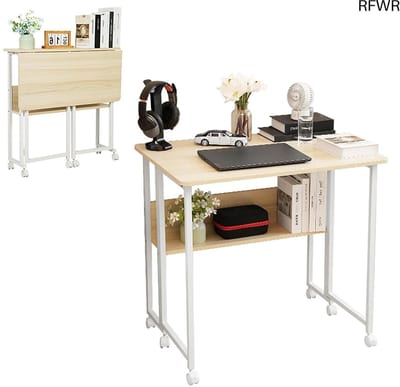 RFWR® Inklapbaar Bureau met Wielen - Klein en Ruimtebesparend Werktafel voor Thuis
