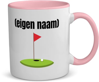 Akyol - golf hole vlag met eigen naam koffiemok - theemok - roze - Golf - golfers - leuk cadeau voor iemand die houd van golfen - cadeau - kado - 350 ML inhoud