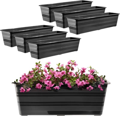 KADAX Set bloembak, 6 x 60 cm, antraciet, balkonpot van kunststof, weerbestendige plantenbak, bloempot, balustrade voor bloemen