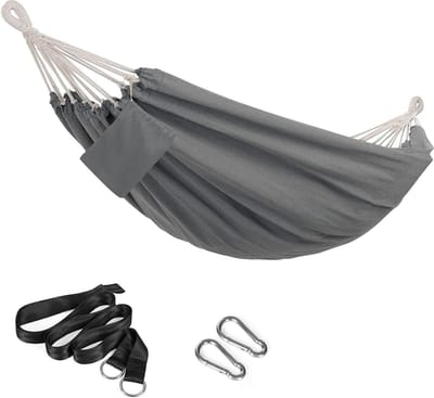 Dubbele hangmat 210 x 150 cm - 300 kg draagvermogen - grijs - terras, balkon, tuin, camping