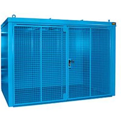 Gasflessencontainer BAUER GFC-B M4, B 1570 x D 3120 x H 2295, voor 60 gasflessen, brandwerend, afsluitbaar, blauw