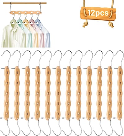 Famanu – Magische houten kleerhangers, set van 12, verticaal en horizontaal ruimtebesparend