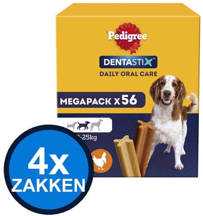 4x Pedigree - Dentastix Medium Multipack 56-pack - Hondenvoer Snacks - 1.44 kg