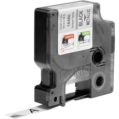 DYMO Rhino industriële labels | Permanent Polyester | 12 mm x 3,5 m | zwarte afdruk op metallic | zelfklevende labels voor Rhino & LabelManager labelprinters
