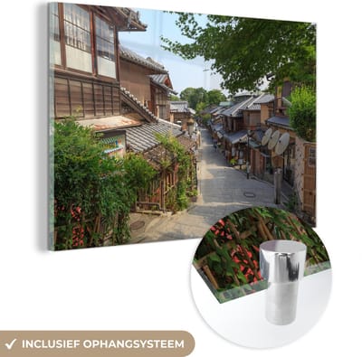 ® Glasschilderij 180x120 cm - Schilderij acrylglas - Traditioneel Japans huis in het Aziatische Kyoto - Foto op glas - Muurdecoratie woonkamer - Wanddecoratie slaapkamer - Schilderijen