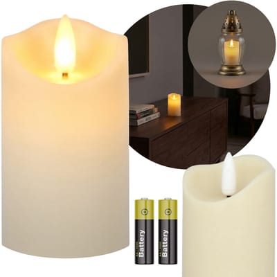 Beige LED-kaars met vlam-effect, batterijgevoede inzet voor grafkaarsen 10 cm