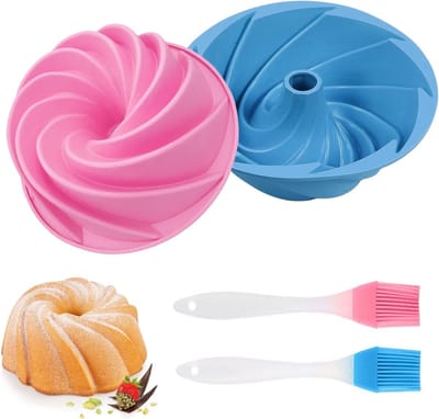 Siliconen Bakvormen voor Gugelhupf, 2 Stuks met 2 Siliconen Kwasten, Diameter 16,5 cm, Ideaal voor Taarten en Brood Bakken, Hoogwaardige Kwaliteit