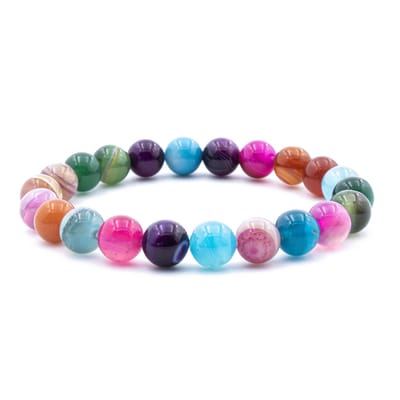 Bixorp Gems Regenboog Botswana Agaat Edelstenen Armband - Gepolijste Edelsteen Kralenarmband - 20cm