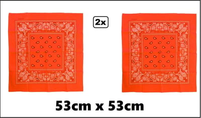 2x Zakdoek / bandana fluor oranje 53cm x 53cm - merk Partyxplosion - Boeren zakdoek carnaval feest festival carnaval fluor neon