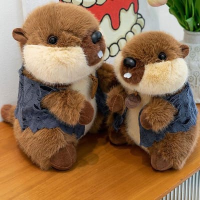 Simulatie Bosmarmot Pluche Speelgoed Met Jeansjasje Schattige Squishy Gevulde Bosmarmot Pop Schattige Pluche voor Kinderen Valentijnsdag Cadeau 23cm brown