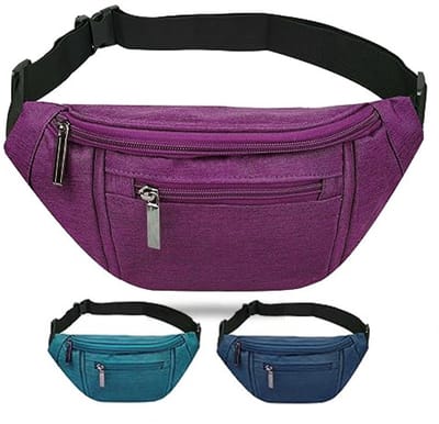Heuptas Dames & Heren - heuptasje dames - Crossbody Tas - Waterafstotende Fanny Pack met 4 Ritsvakken - Verstelbare Schoudertas voor Reizen, Wandelen, Hardlopen & Fietsen - Paars
