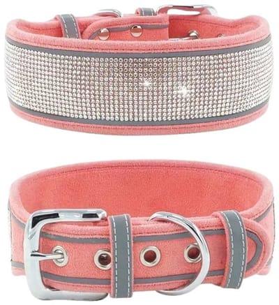 Hondenhalsband - Halsband voor Honden - Roze Hondenhalsband met Strass - Maat S - REFLECTEREND in het donker - Petshop Seven®