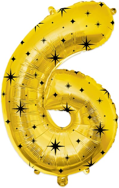 BTH - Helium Ballon - 6 - Goud-Zwart - Ballonnen - Cijfer Ballonnen - Verjaardag - Decoratie - Versiering - Folieballon