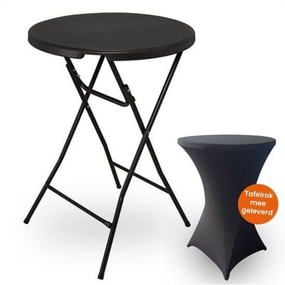 Goliving Statafel – Inclusief Statafelhoes – Statafelrok – Inklapbaar – Stevige partytafel – Voor binnen en buiten – Draagvermogen 50kg – Ø80 x 110 cm – 8,5 kg – Zwart