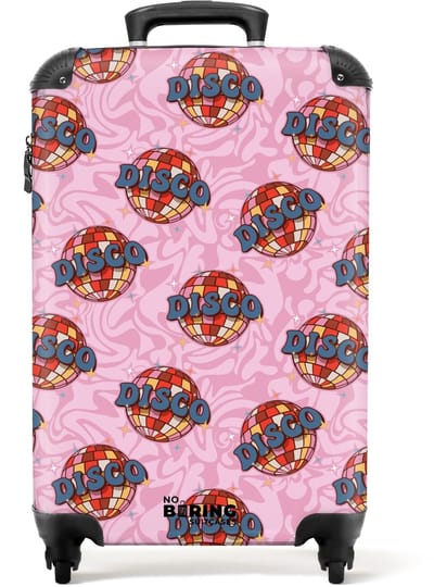 NoBoringSuitcases.com - Koffer - Retro discobal patroon roze - Past binnen 55x40x20 cm en 55x35x25 cm - Trolley handbagage - Valiezen met wieltjes volwassenen - Reiskoffer op wielen - Rolkoffer lichtgewicht