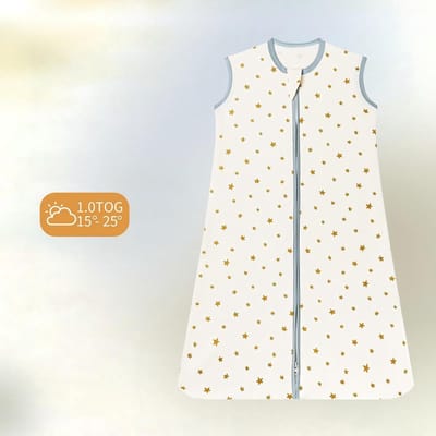 Babyslaapzakken 1.0 TOG - 2-pack 100% katoen | Draagbare deken voor pasgeborenen met dubbele ritssluiting | Zacht en ademend, machinewasbaar,Gouden Sterren