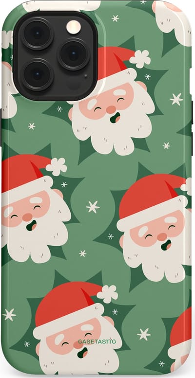 Casetastic hoesje geschikt voor Apple iPhone 12 Pro Max - MagSafe - Dubbellaagse bescherming - Vrolijke Kerstmannen in de Sneeuw - Fashion Case - Saliegroen Wit Perzik Crème