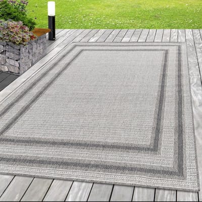 Crèmekleurig buitenkleed van sisal, UV-bestendig, modern design. 80x250 cm