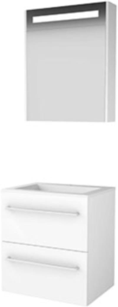 Basic-Line Premium 46 Badkamermeubelset - 60 x 46 cm - Met Grepen - 2 Lades - Acryl Wastafel - 1 Kraangat - Spiegelkast met LED Verlichting - Ice White