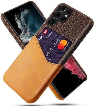 Geschikt voor Samsung Galaxy S23 Ultra Hoesje met Kaarthouder Back Cover Bruin