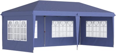 Partytent opvouwbaar - Paviljoen - 6 x 3 - Easy up - Waterdicht - met Zijwanden - Weerbestendig - Blauw