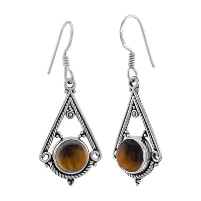 WeLoveSilver - Zilveren oorhangers dames - triangel met Tiger Eye