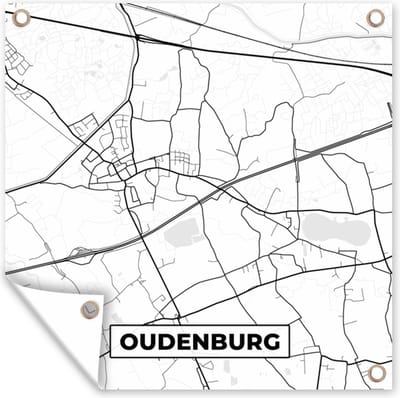 Tuin poster Stadskaart – Plattegrond – België – Zwart Wit – Oudenburg – Kaart - 200x200 cm - Tuindoek