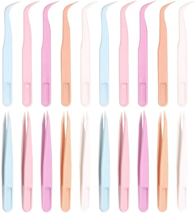 Dailygoods- Pincet Set 20 Stuks - Kleurrijke Plastic Pincetten - Rechte/Bogen Punten - Antistatisch/Antimagnetisch - Duurzaam Materiaal - Voor Fijne Motoriek - Oppakpincet
