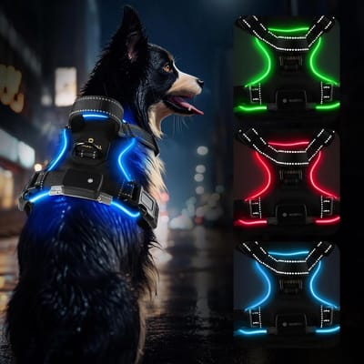 Lichtgevend Hondenharnas, Waterdicht en Oplaadbaar, Geschikt voor Kleine, Middelgrote en Grote Honden - Perfect voor Nachtelijke Wandelen - Zwart met Blauw, S